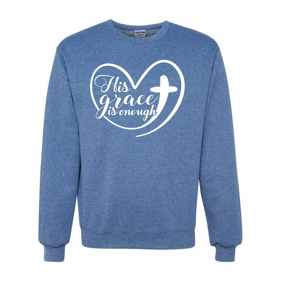 Wild Bobby His Grace Is Enough Heart Inspirational/Christian Unisex Crewneck Graphic Sweatshirt, Vintage Heather Blue, Large