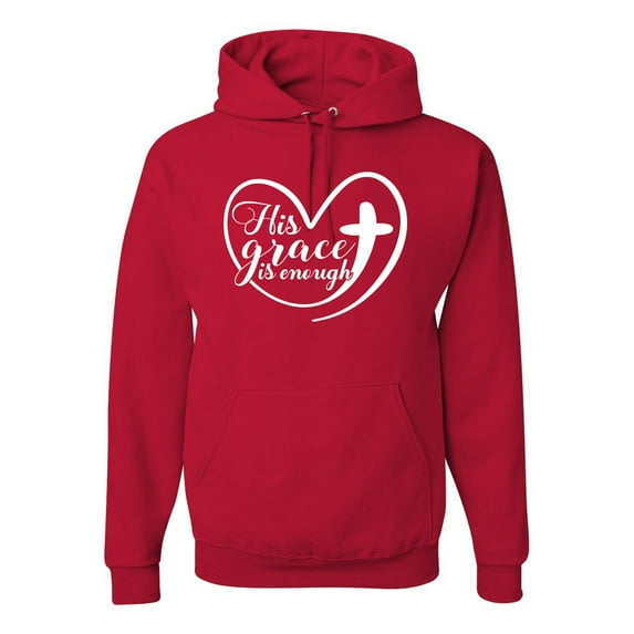 Wild Bobby His Grace Is Enough Heart Inspirational/Christian Unisex Graphic Hoodie Sweatshirt, Red, XX-Large