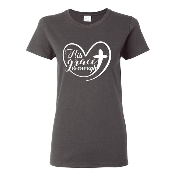 Wild Bobby His Grace Is Enough Heart Inspirational/Christian Women Graphic Tee, Charcoal, 3X-Large