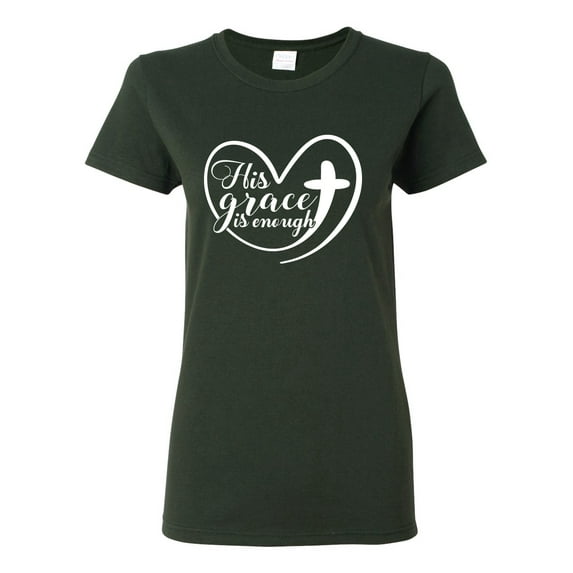 Wild Bobby His Grace Is Enough Heart Inspirational/Christian Women Graphic Tee, Forest Green, Small