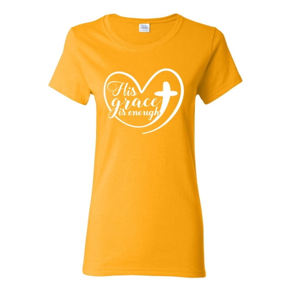 Wild Bobby His Grace Is Enough Heart Inspirational/Christian Women Graphic Tee, Gold, Small