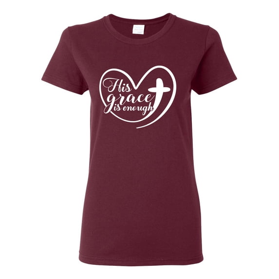 Wild Bobby His Grace Is Enough Heart Inspirational/Christian Women Graphic Tee, Maroon, XX-Large
