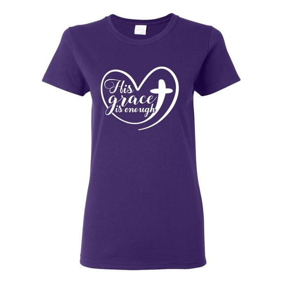 Wild Bobby His Grace Is Enough Heart Inspirational/Christian Women Graphic Tee, Purple, Large
