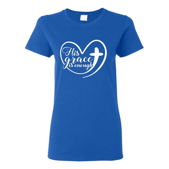 Wild Bobby His Grace Is Enough Heart Inspirational/Christian Women Graphic Tee, Royal, X-Large