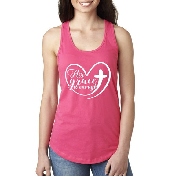 Wild Bobby His Grace Is Enough Heart Inspirational/Christian Women Racerback Tank Top, Hot Pink, Medium