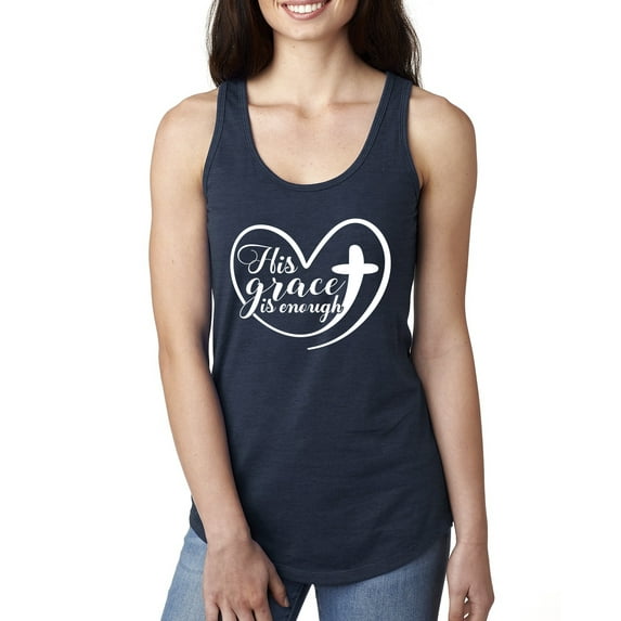 Wild Bobby His Grace Is Enough Heart Inspirational/Christian Women Racerback Tank Top, Navy, Large