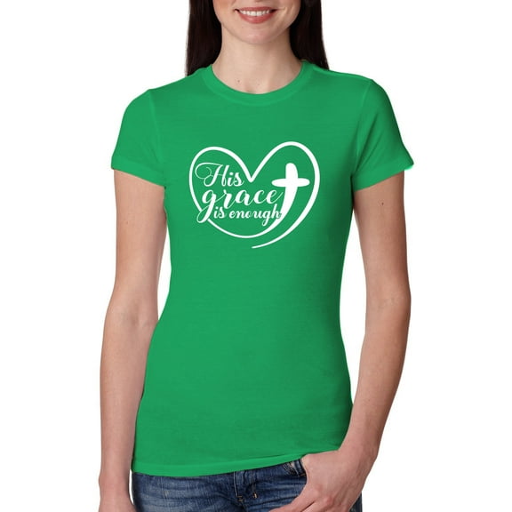 Wild Bobby His Grace Is Enough Heart Inspirational/Christian Women Slim Fit Junior Tee, Kelly, X-Large
