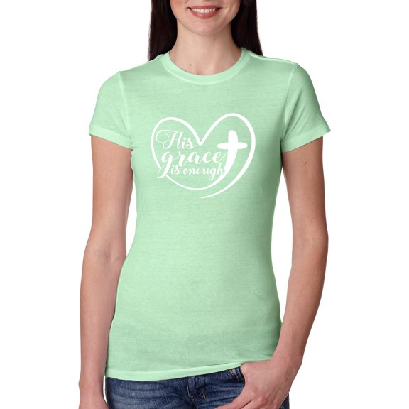 Wild Bobby His Grace Is Enough Heart Inspirational/Christian Women Slim Fit Junior Tee, Mint, Medium