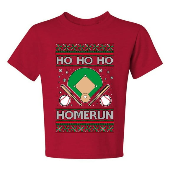 Wild Bobby Ho Ho Ho Homerun, Baseball Fan Christmas Design Christmas Sweater Design | Holiday Unisex Boys Girls Graphic Youth T-Shirt