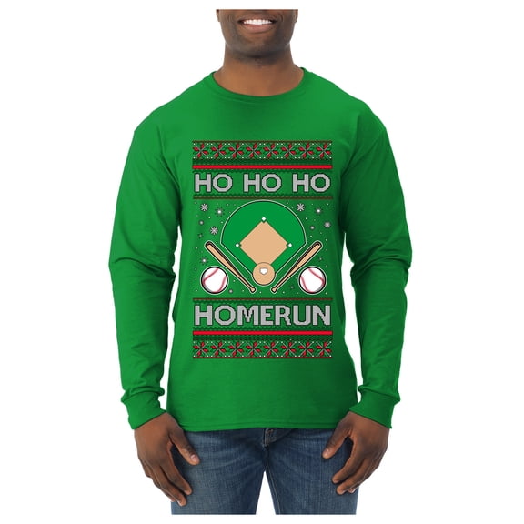 Wild Bobby Ho Ho Ho Homerun, Baseball Fan Christmas Design Sweater | Holiday Men Long Sleeve Shirt