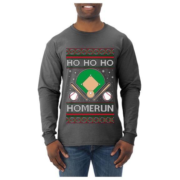 Wild Bobby Ho Ho Ho Homerun, Baseball Fan Christmas Design Sweater | Holiday Men Long Sleeve Shirt
