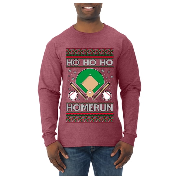 Wild Bobby Ho Ho Ho Homerun, Baseball Fan Christmas Design Sweater | Holiday Men Long Sleeve Shirt