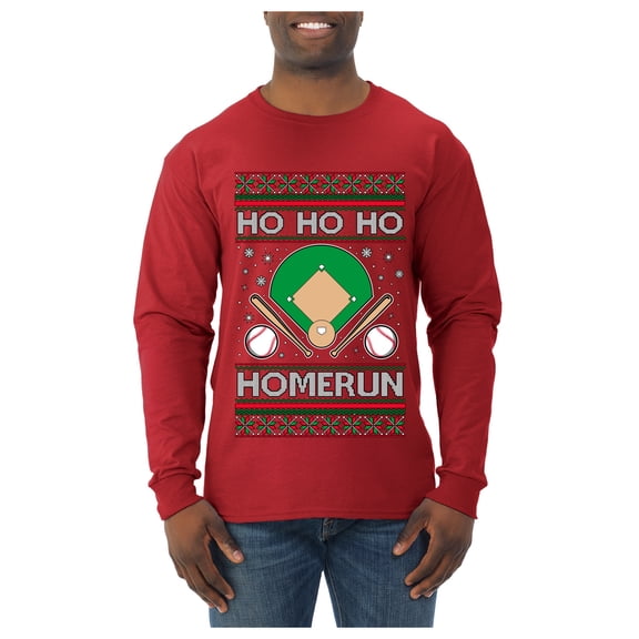 Wild Bobby Ho Ho Ho Homerun, Baseball Fan Christmas Design Sweater | Holiday Men Long Sleeve Shirt