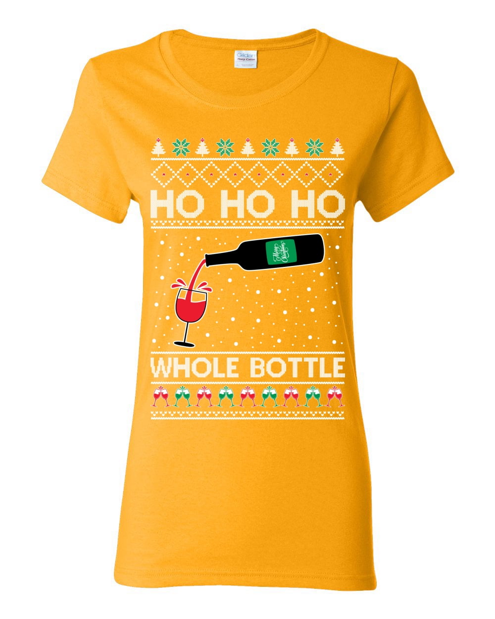 Wild Bobby Ho Ho Ho Whole Bottle Wine Spirits Ugly Christmas Sweater Women Graphic T Shirt Gold 3X Large Walmart Business Supplies