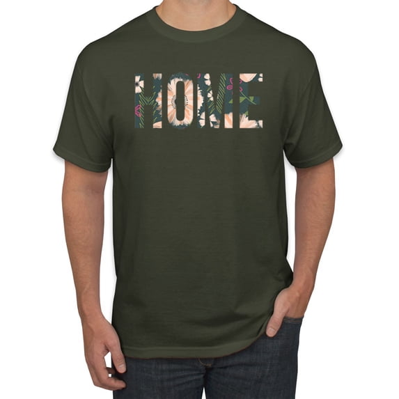 Wild Bobby, Home Floral Print Pop Culture Men's Graphic T-Shirt, Military Green, 4XL