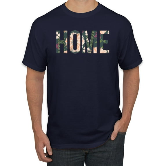 Wild Bobby, Home Floral Print Pop Culture Men's Graphic T-Shirt, Navy, X-Large