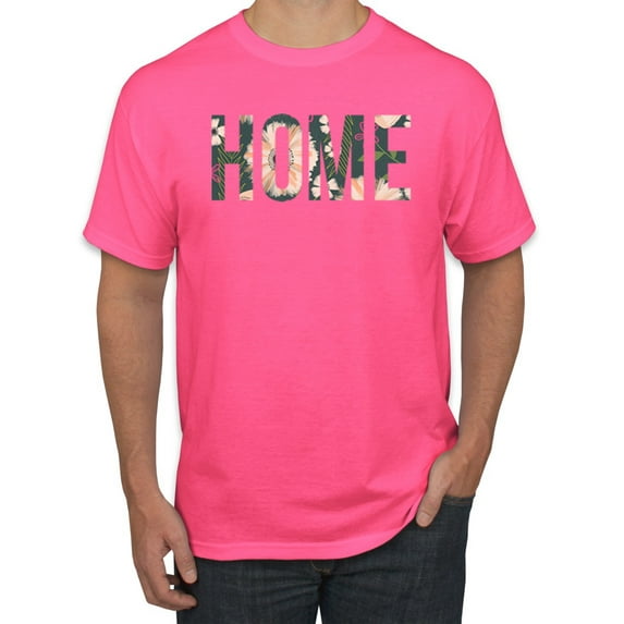 Wild Bobby, Home Floral Print Pop Culture Men's Graphic T-Shirt, Neon Pink, 2XL