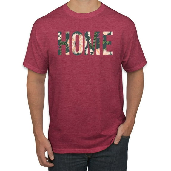 Wild Bobby, Home Floral Print Pop Culture Men's Graphic T-Shirt, Vintage Heather Red, 2XL
