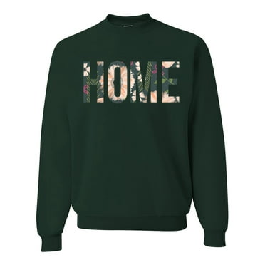 Wild Bobby, Home Floral Print Pop Culture Unisex Crewneck Graphic Sweatshirt, Forest Green, Medium