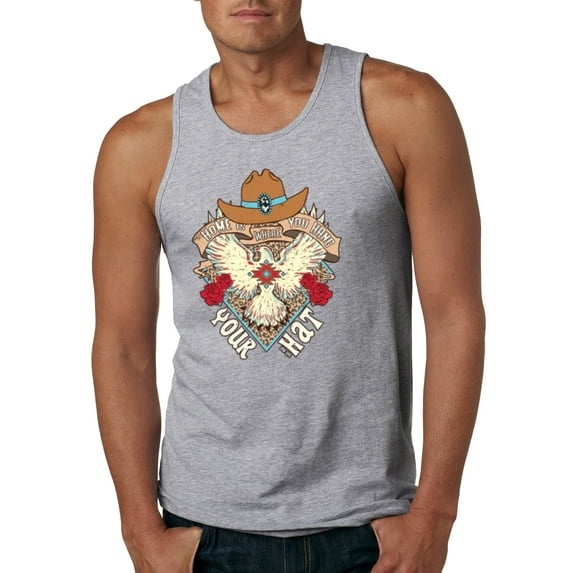 Wild Bobby Home Is Where You Hang Your Hat Country Eagle Pop Culture Men Tank Top, Heather Grey, XX-Large