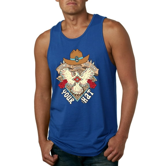 Wild Bobby Home Is Where You Hang Your Hat Country Eagle Pop Culture Men Tank Top, Royal, X-Large