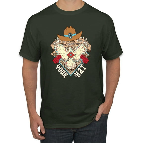 Wild Bobby Home Is Where You Hang Your Hat Country Eagle Pop Culture Men Tee, Forest Green, X-Large