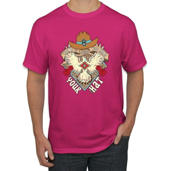 Wild Bobby Home Is Where You Hang Your Hat Country Eagle Pop Culture Men Tee, Fuschia, 5X-Large
