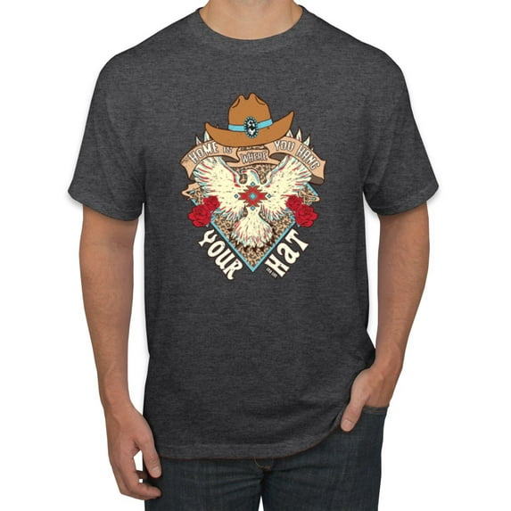 Wild Bobby Home Is Where You Hang Your Hat Country Eagle Pop Culture Men Tee, Heather Black, 3X-Large