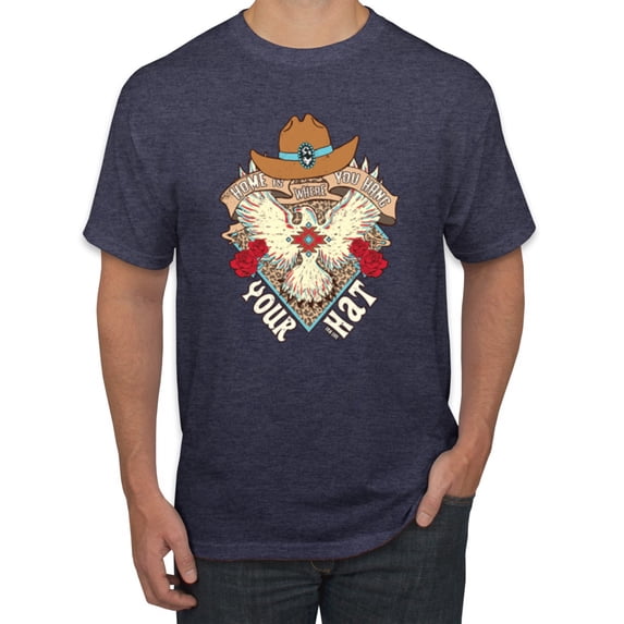 Wild Bobby Home Is Where You Hang Your Hat Country Eagle Pop Culture Men Tee, Vintage Heather Navy, 5X-Large