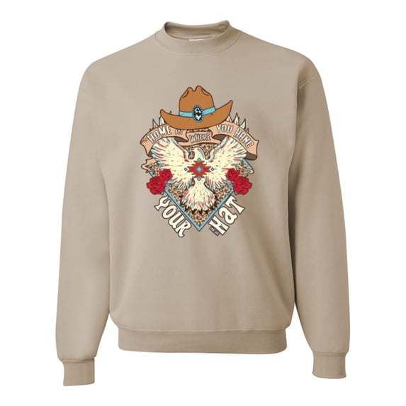 Wild Bobby Home Is Where You Hang Your Hat Country Eagle Pop Culture Unisex Crewneck Sweatshirt, Sandstone, X-Large