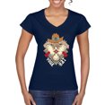 thumbnail image 1 of Wild Bobby Home Is Where You Hang Your Hat Country Eagle Pop Culture Women Standard V-Neck Tee, Navy, XX-Large, 1 of 6