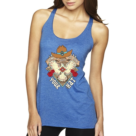 Wild Bobby Home Is Where You Hang Your Hat Country Eagle Pop Culture Women Tri-Blend Racerback Tank Top, Vintage Royal, Medium
