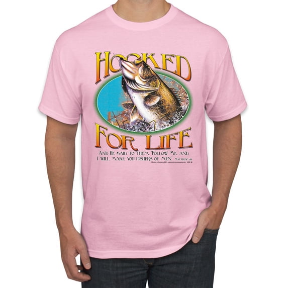 Wild Bobby, Hooked For Life Matthew 4:19 Quotes, Inspirational/Christian, Men's Graphic Tees, Light Pink, 4XL