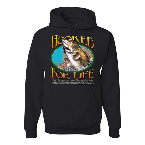 Wild Bobby, Hooked For Life Matthew 4:19 Quotes, Inspirational/Christian, Unisex Graphic Hoodie Sweatshirt, Black, Small
