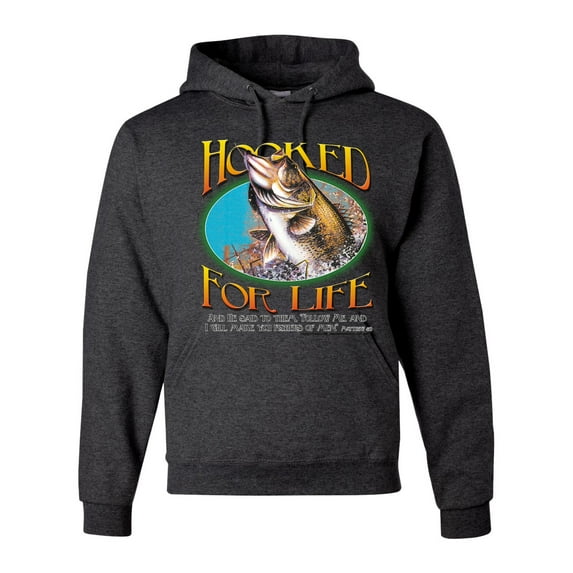 Wild Bobby, Hooked For Life Matthew 4:19 Quotes, Inspirational/Christian, Unisex Graphic Hoodie Sweatshirt, Heather Black, Small