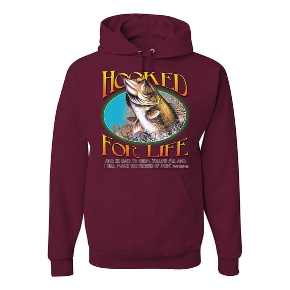 Wild Bobby, Hooked For Life Matthew 4:19 Quotes, Inspirational/Christian, Unisex Graphic Hoodie Sweatshirt, Maroon, X-Large