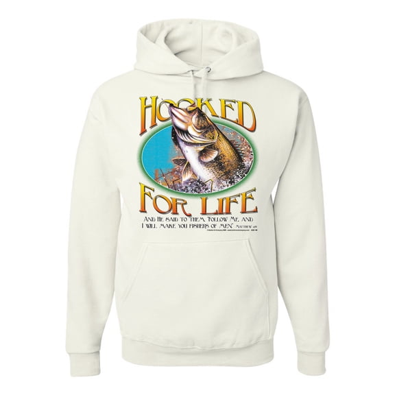 Wild Bobby, Hooked For Life Matthew 4:19 Quotes, Inspirational/Christian, Unisex Graphic Hoodie Sweatshirt, White, Small
