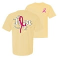 thumbnail image 1 of Wild Bobby, Hope Breast Cancer Ribbon, Breast Cancer Awareness, Front and Back Garment-Dyed Washed Look Short Sleeve Tees, Banana, Small, 1 of 1