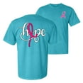 thumbnail image 1 of Wild Bobby, Hope Breast Cancer Ribbon, Breast Cancer Awareness, Front and Back Garment-Dyed Washed Look Short Sleeve Tees, Blue Lagoon, XX-Large, 1 of 1