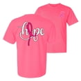 thumbnail image 1 of Wild Bobby, Hope Breast Cancer Ribbon, Breast Cancer Awareness, Front and Back Garment-Dyed Washed Look Short Sleeve Tees, Neon Pink, Large, 1 of 4