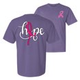 thumbnail image 1 of Wild Bobby, Hope Breast Cancer Ribbon, Breast Cancer Awareness, Front and Back Garment-Dyed Washed Look Short Sleeve Tees, Purple, Large, 1 of 4