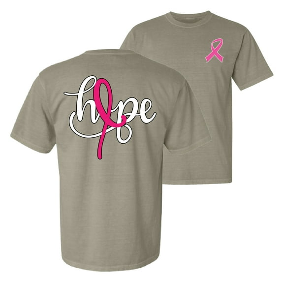 Wild Bobby, Hope Breast Cancer Ribbon, Breast Cancer Awareness, Front and Back Garment-Dyed Washed Look Short Sleeve Tees, Sand, XX-Large