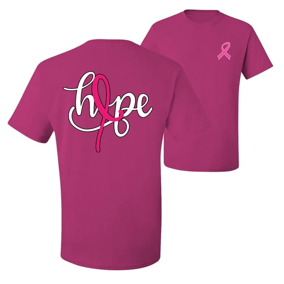 Wild Bobby, Hope Breast Cancer Ribbon, Breast Cancer Awareness, Front and Back Men's Graphic Tees, Fuschia, 5X-Large