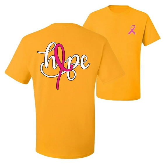 Wild Bobby, Hope Breast Cancer Ribbon, Breast Cancer Awareness, Front and Back Men's Graphic Tees, Gold, 5X-Large