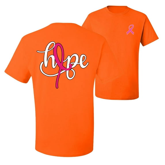 Wild Bobby, Hope Breast Cancer Ribbon, Breast Cancer Awareness, Front and Back Men's Graphic Tees, Orange, Large