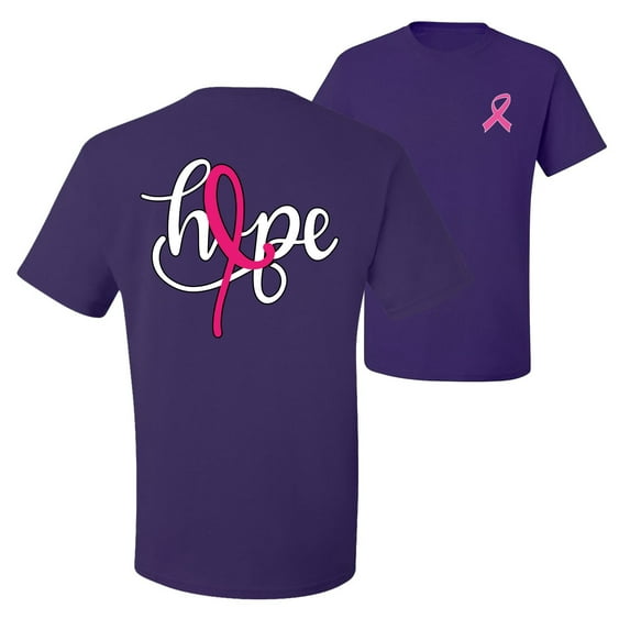 Wild Bobby, Hope Breast Cancer Ribbon, Breast Cancer Awareness, Front and Back Men's Graphic Tees, Purple, 4X-Large