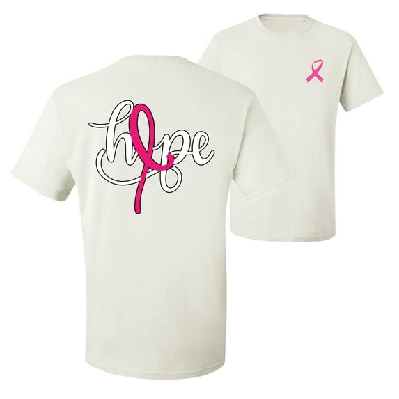 Wild Bobby, Hope Breast Cancer Ribbon, Breast Cancer Awareness, Front and Back Men's Graphic Tees, White, 5X-Large