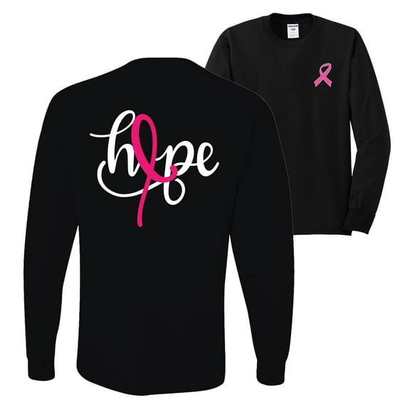 Wild Bobby, Hope Breast Cancer Ribbon, Breast Cancer Awareness, Front and Back Mens Long Sleeve Shirt, Black, Small