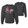 thumbnail image 1 of Wild Bobby, Hope Breast Cancer Ribbon, Breast Cancer Awareness, Front and Back Unisex Crewneck Graphic Sweatshirt, Heather Black, 3X-Large, 1 of 4