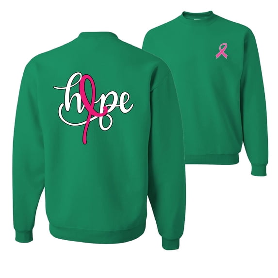 Wild Bobby, Hope Breast Cancer Ribbon, Breast Cancer Awareness, Front and Back Unisex Crewneck Graphic Sweatshirt, Kelly, 5X-Large